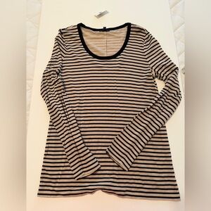 GAP Beige and Black Striped Long-Sleeve Scoop Neck Tee